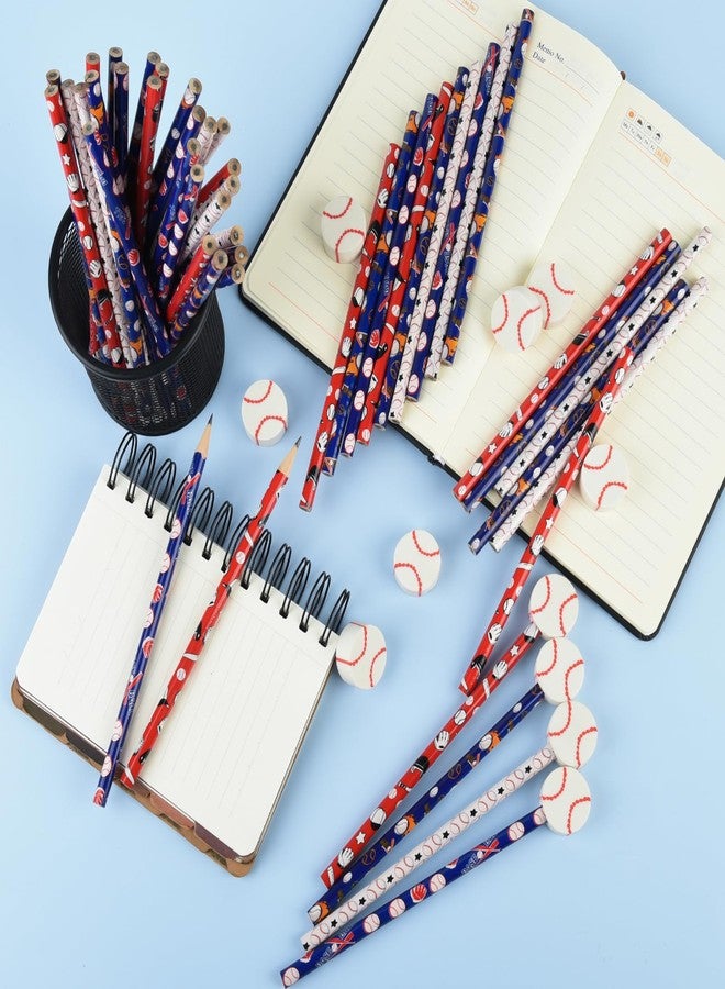 Ulema 48 Pcs Baseball Pencils and Erasers for Birthday Gifts Baseball Favors Assortment Stationery Pencils for Office School Supplies Classroom Rewards. - Image 4